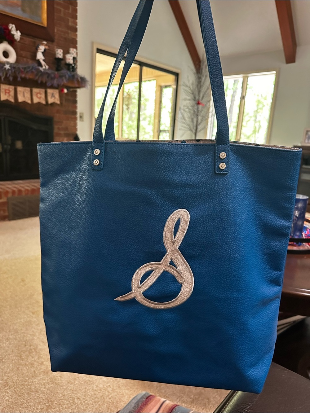 Thirty One Jewell tote Cobalt Blue with “S” monogram NEW